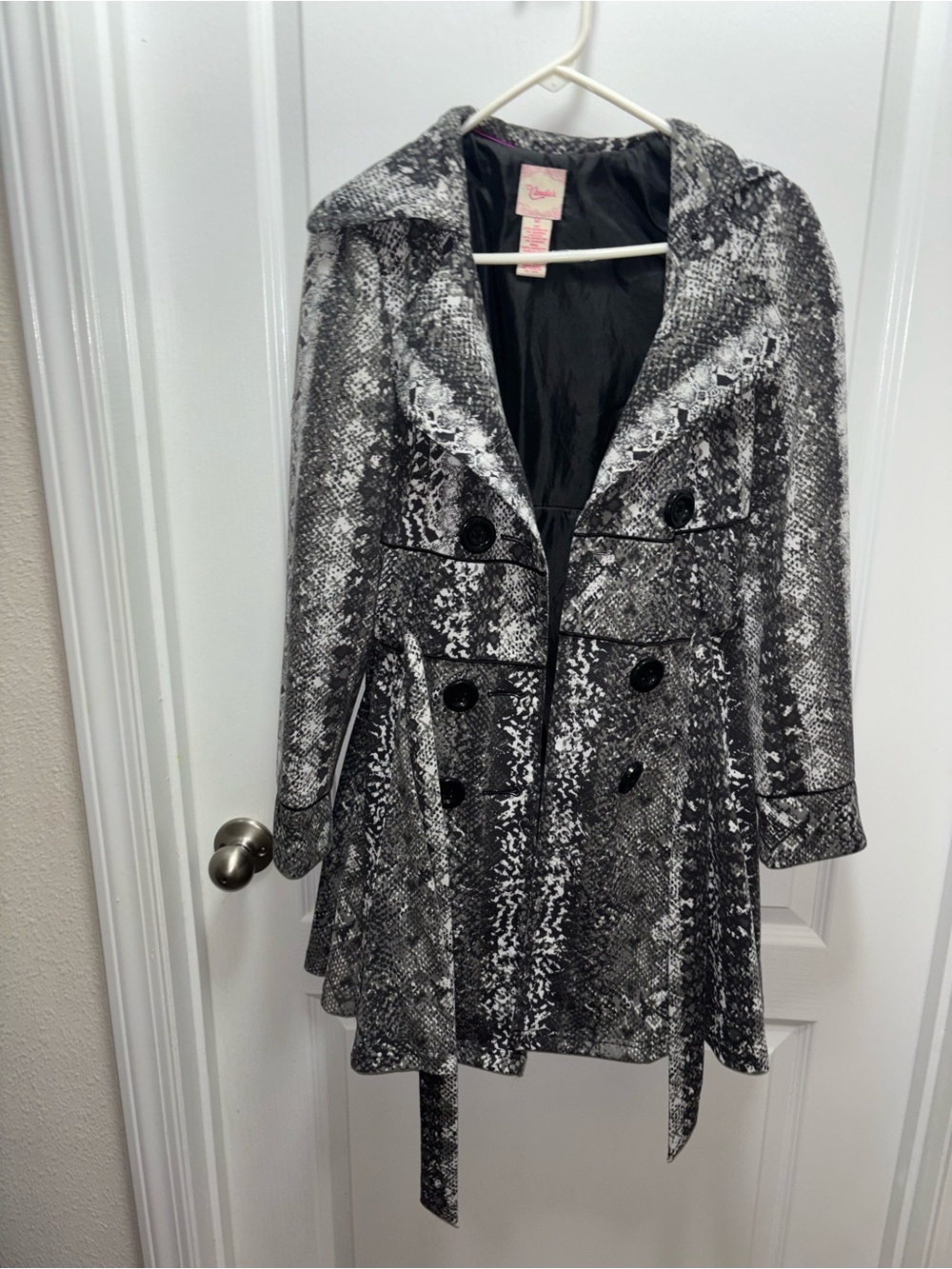 Candie's Black & White Snake-Print Pea Coat